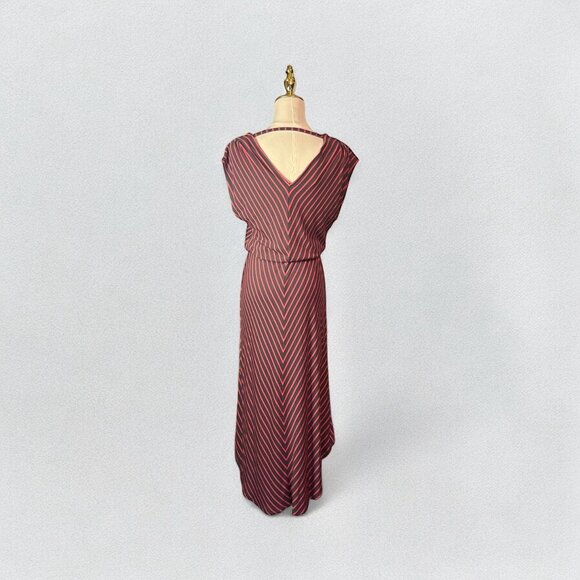 Mossimo Womens High-Low Dress S Red Gray Striped Casual Travel Comfort Midi - Picture 2 of 9